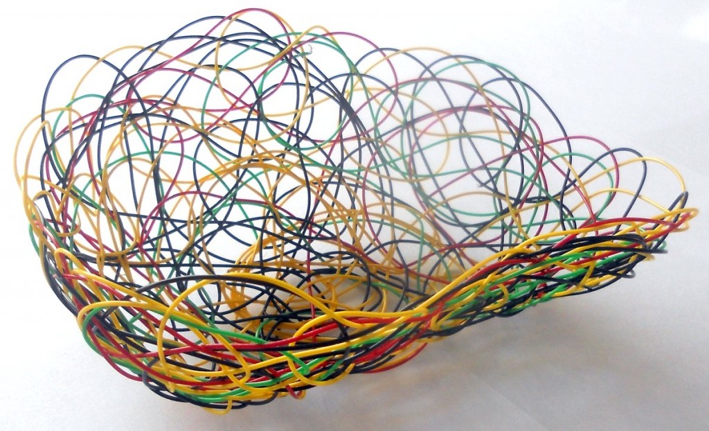 Shallow Basket made from Telephone Wires